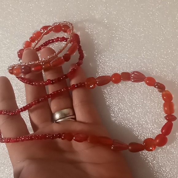 Vintage Red glass Beaded necklace & bracelet set . Strung on twisted cable. - Picture 9 of 9